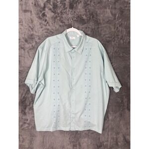 Cafe Luna Mens 2XL Light Blue Embroidered Short Slv Guayabera Button Down Shirt